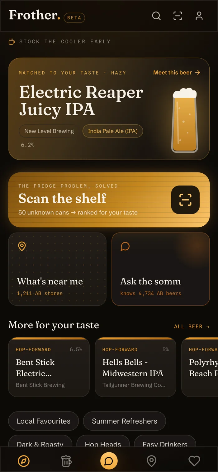 Frother's home screen: Scan the shelf