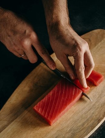 A block of bluefin on the board