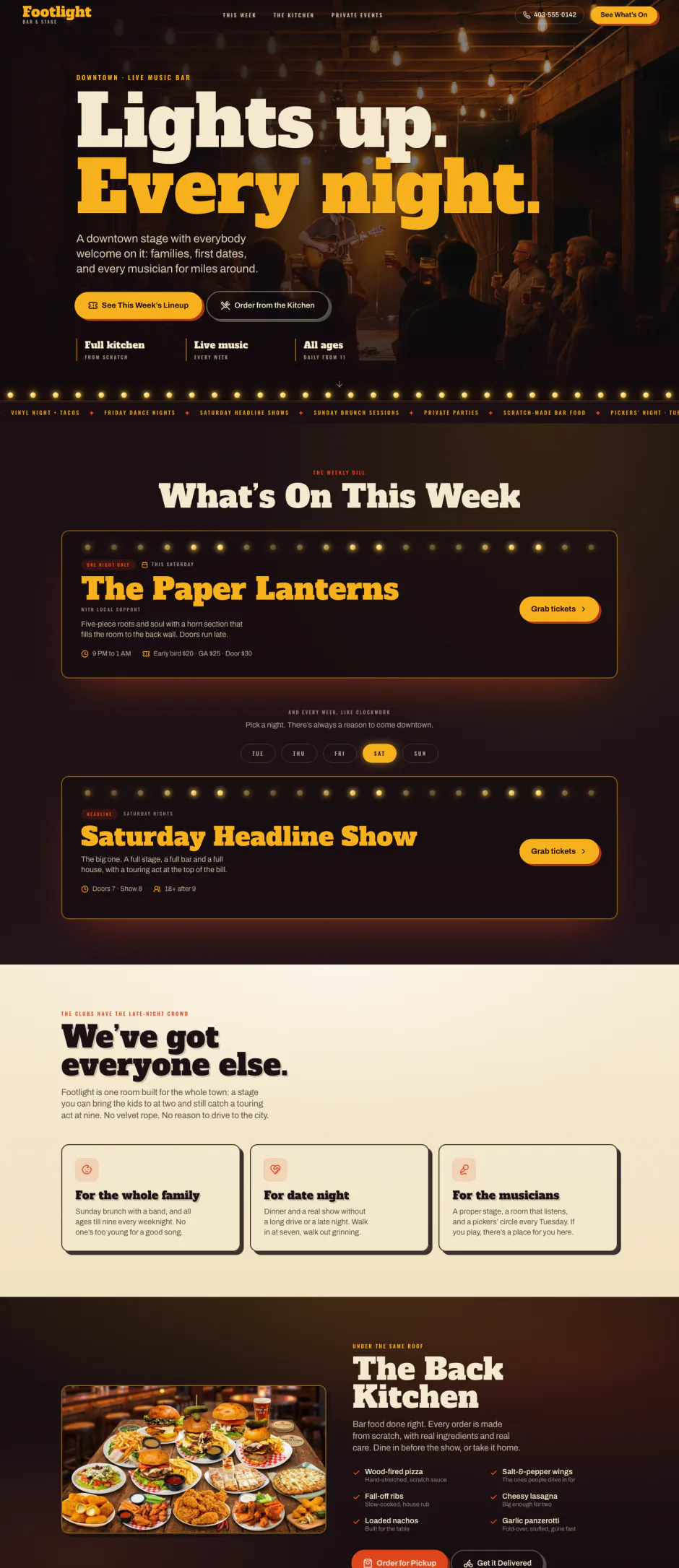 Footlight Bar & Stage homepage
