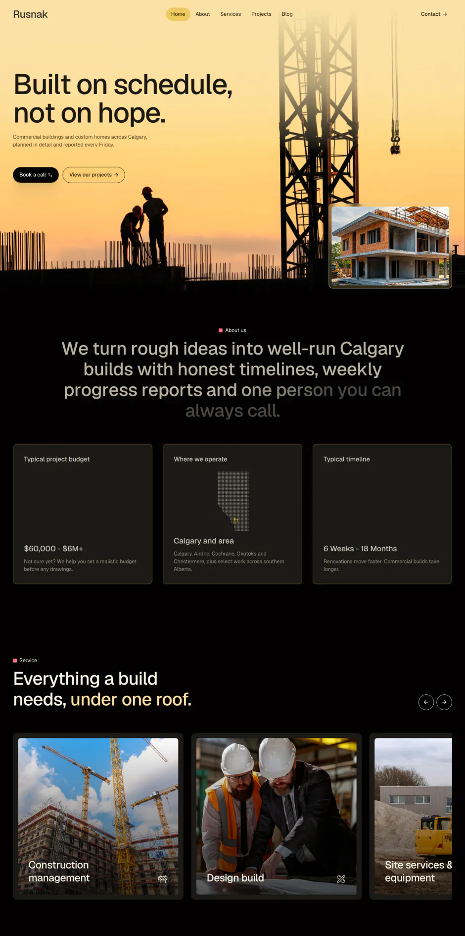 Rusnak Construction homepage