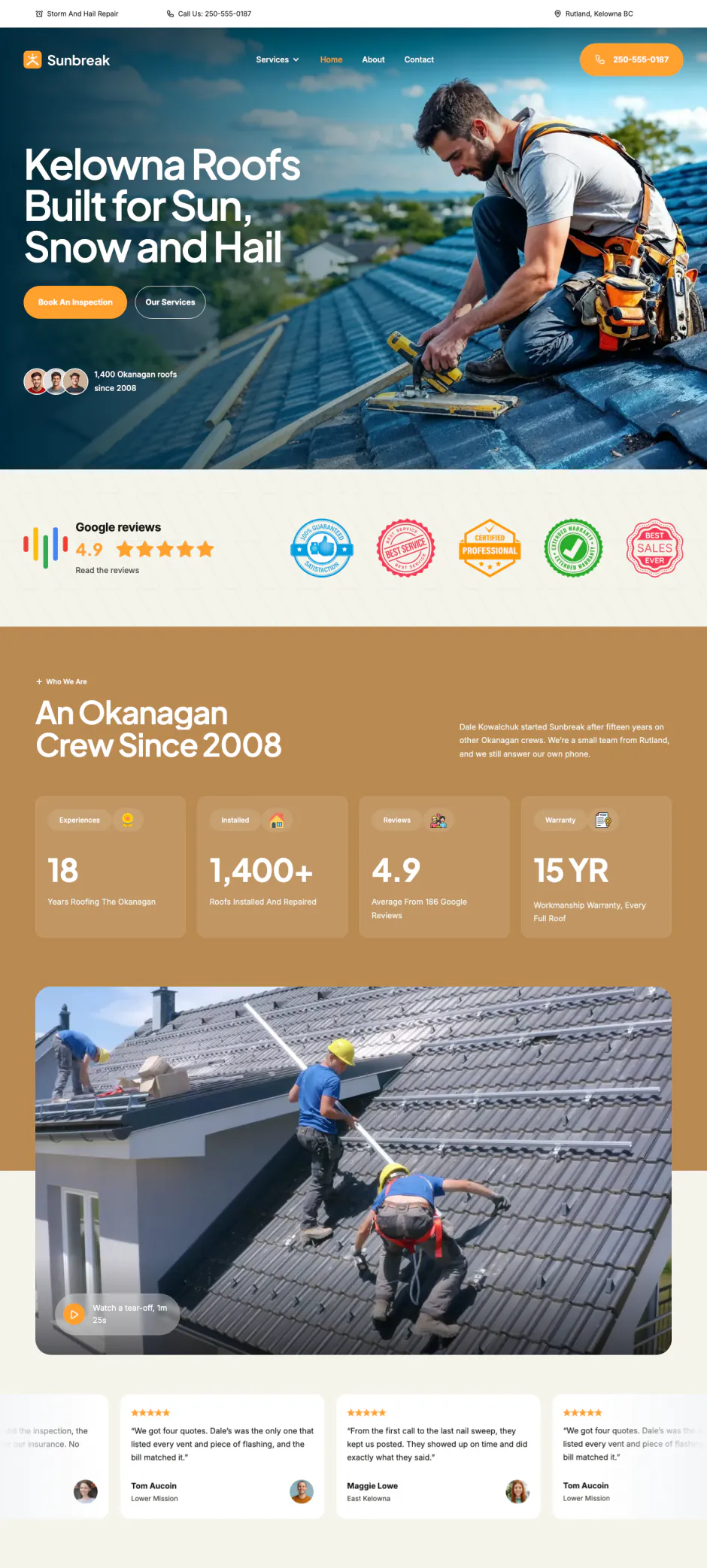 Sunbreak Roofing homepage
